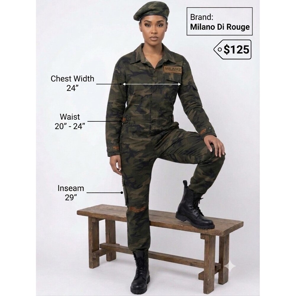 Milano Di Rouge Women’s Green/Black Camo Cotton Canvas Coveralls Jumpsuit